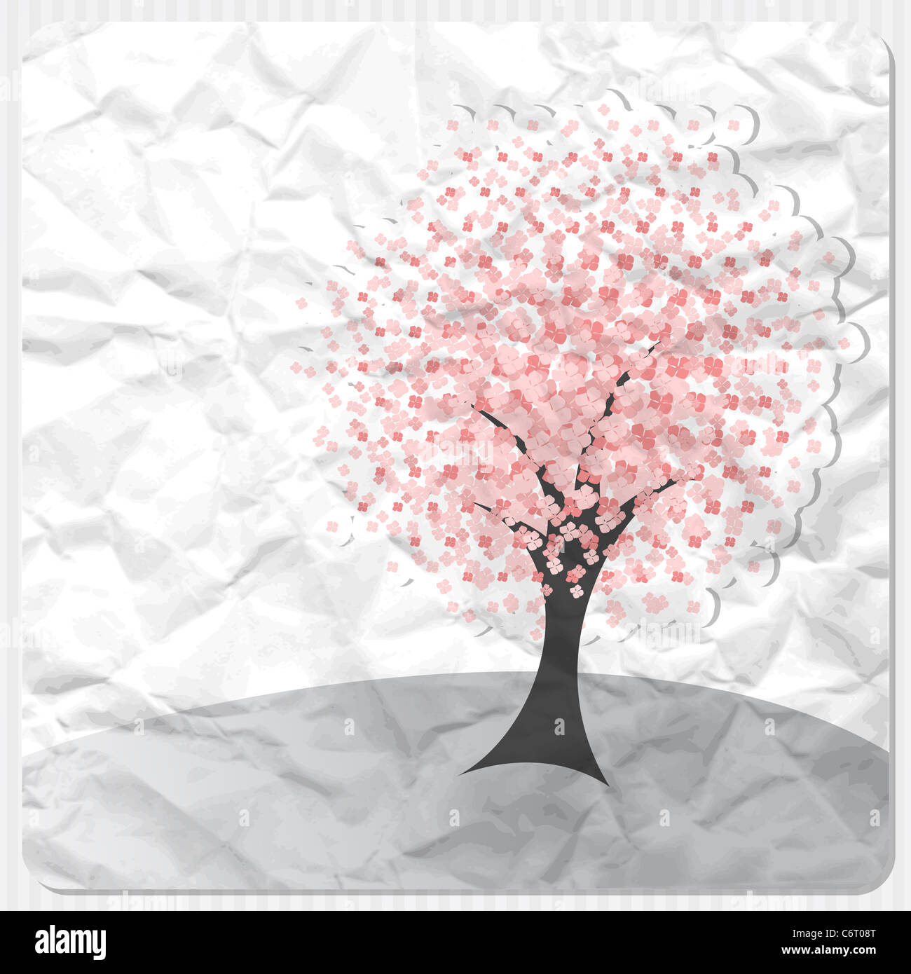 Crumpled paper background with pink flower tree Stock Photo - Alamy