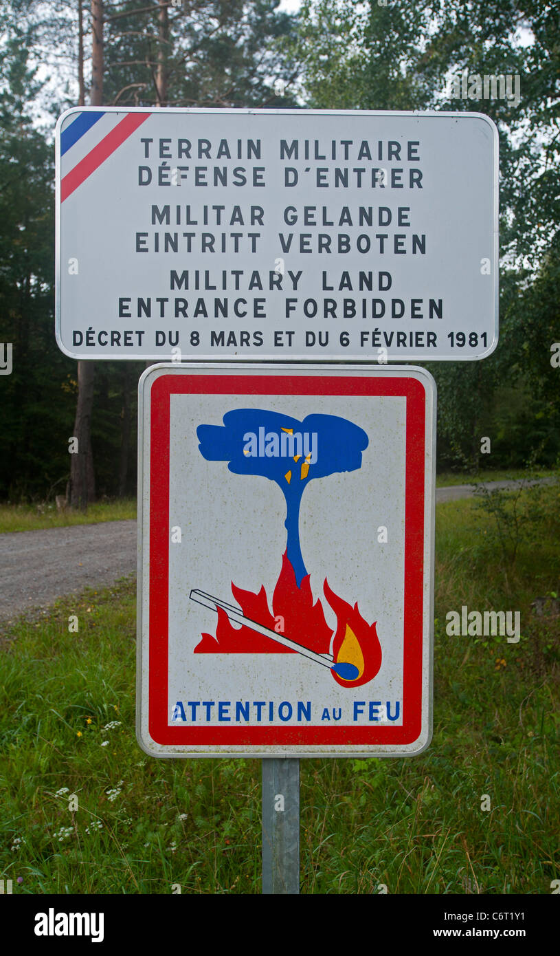 Warning signs, french military, France Stock Photo Alamy