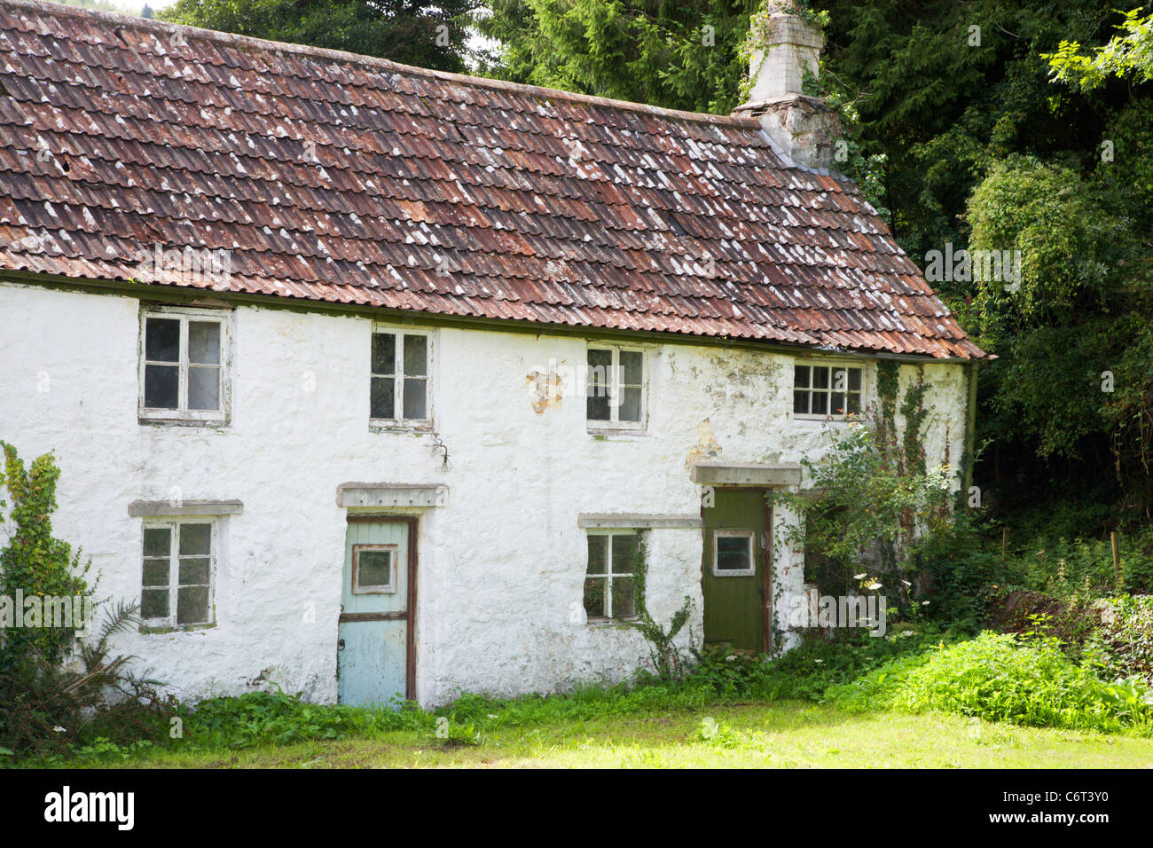 Delapidated Cottages Tintern Monmouthshire Wales Stock Photo