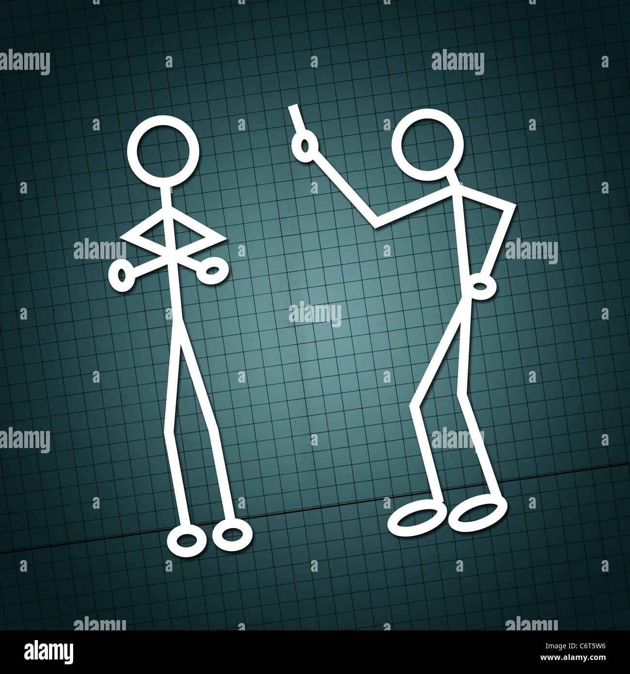 Simple drawing of two humanoid figures having an argue over a paper ...
