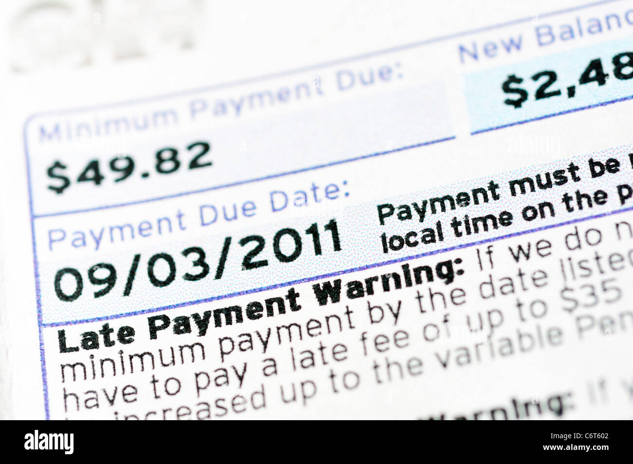 Credit card bill statement and late payment warning Stock Photo Credit card bill statement and late payment warning Stock Photo