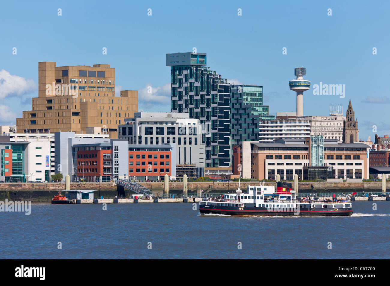 Liverpool skyline and Mersey Ferry, England Stock Photo