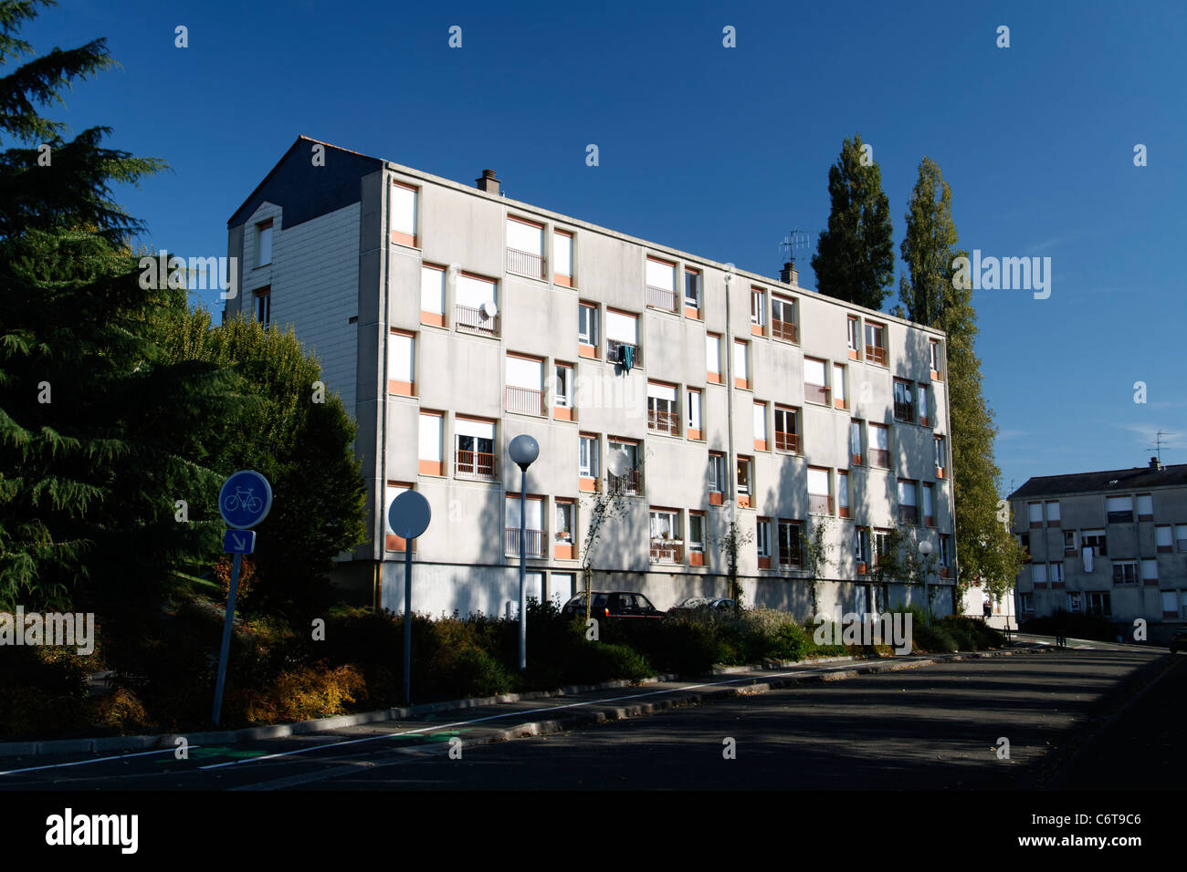 Building, low rent housing (Mayenne, Payde de la Loire, France). Stock Photo