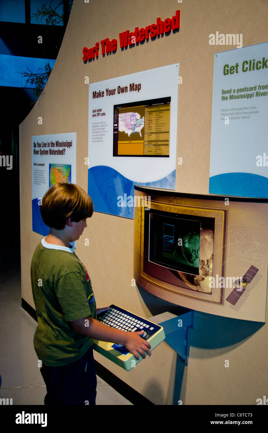 Boy at exhibit at the National Great Rivers Museum in Alton Illinois Stock Photo