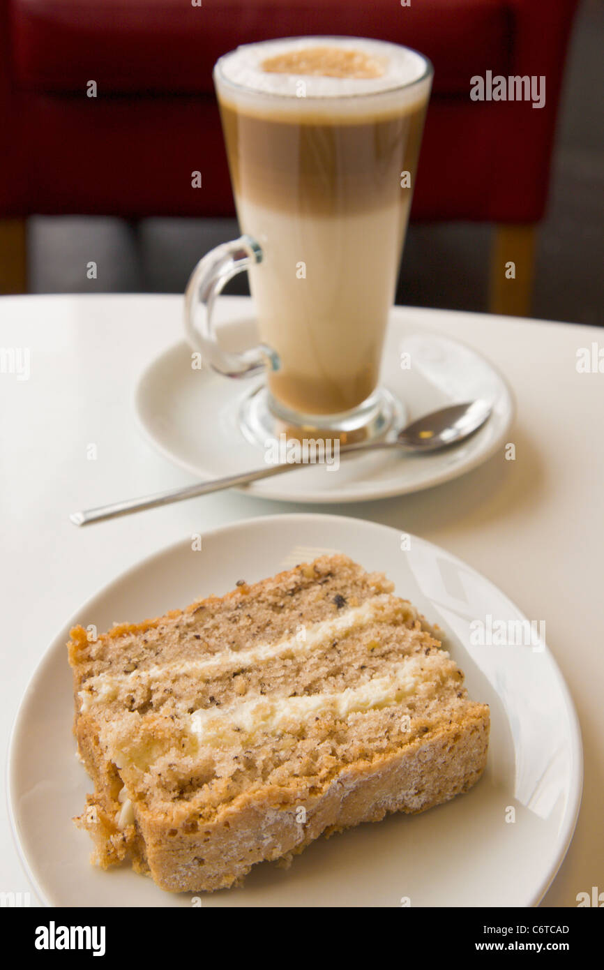 Latte coffee, walnut cake Stock Photo