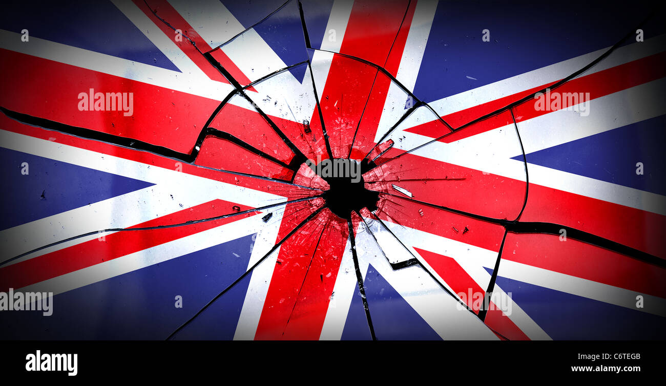 the Union Flag smashed as if it were made of glass. See my other images for more smashed and jigsaw flags and currencies. Stock Photo