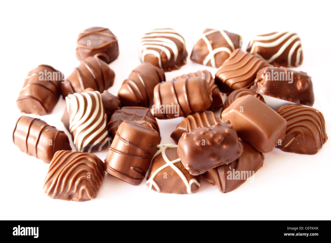 assorted chocolate pralines isolated on white Stock Photo