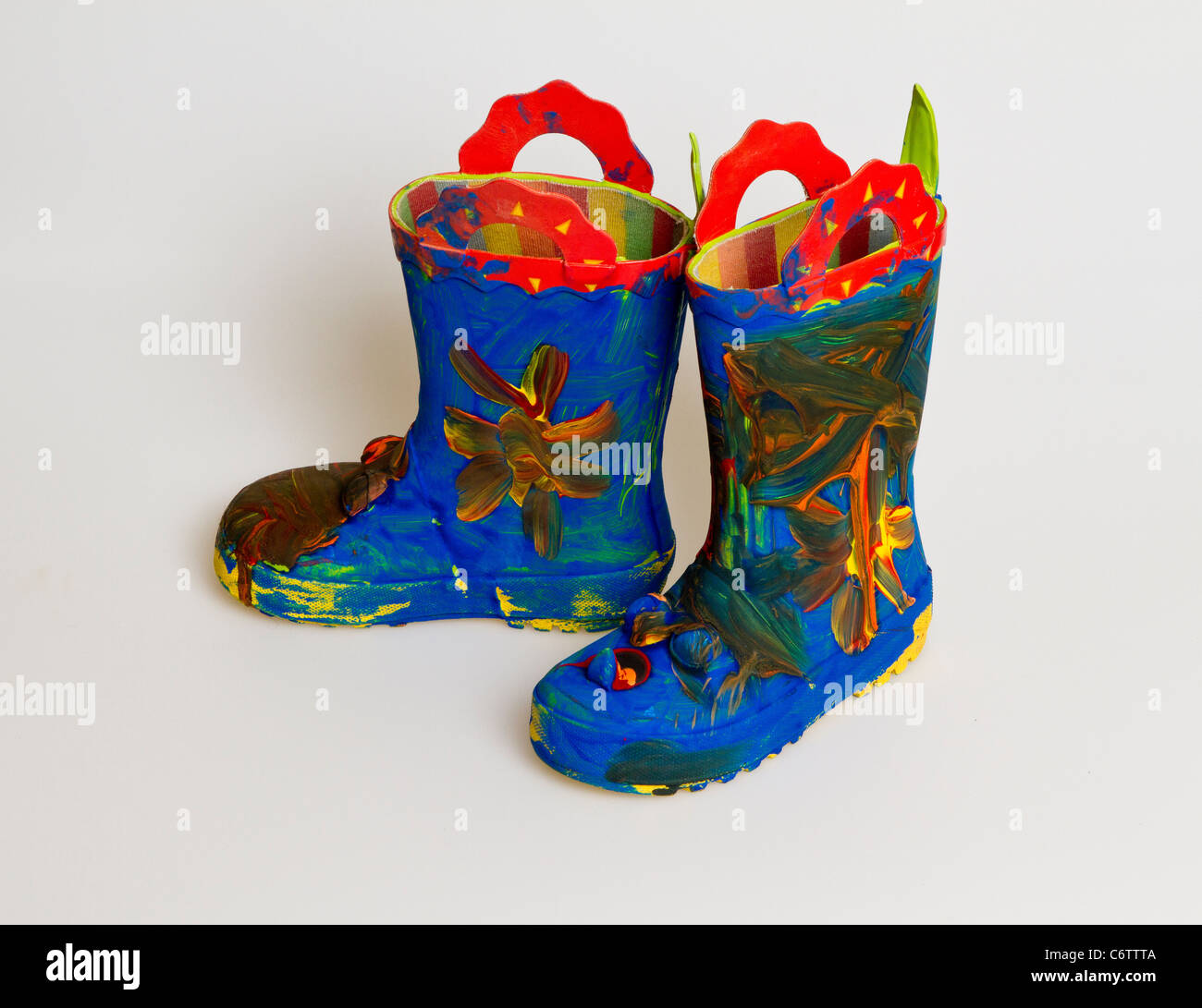 Handpainted kids rubber boots Stock Photo Alamy