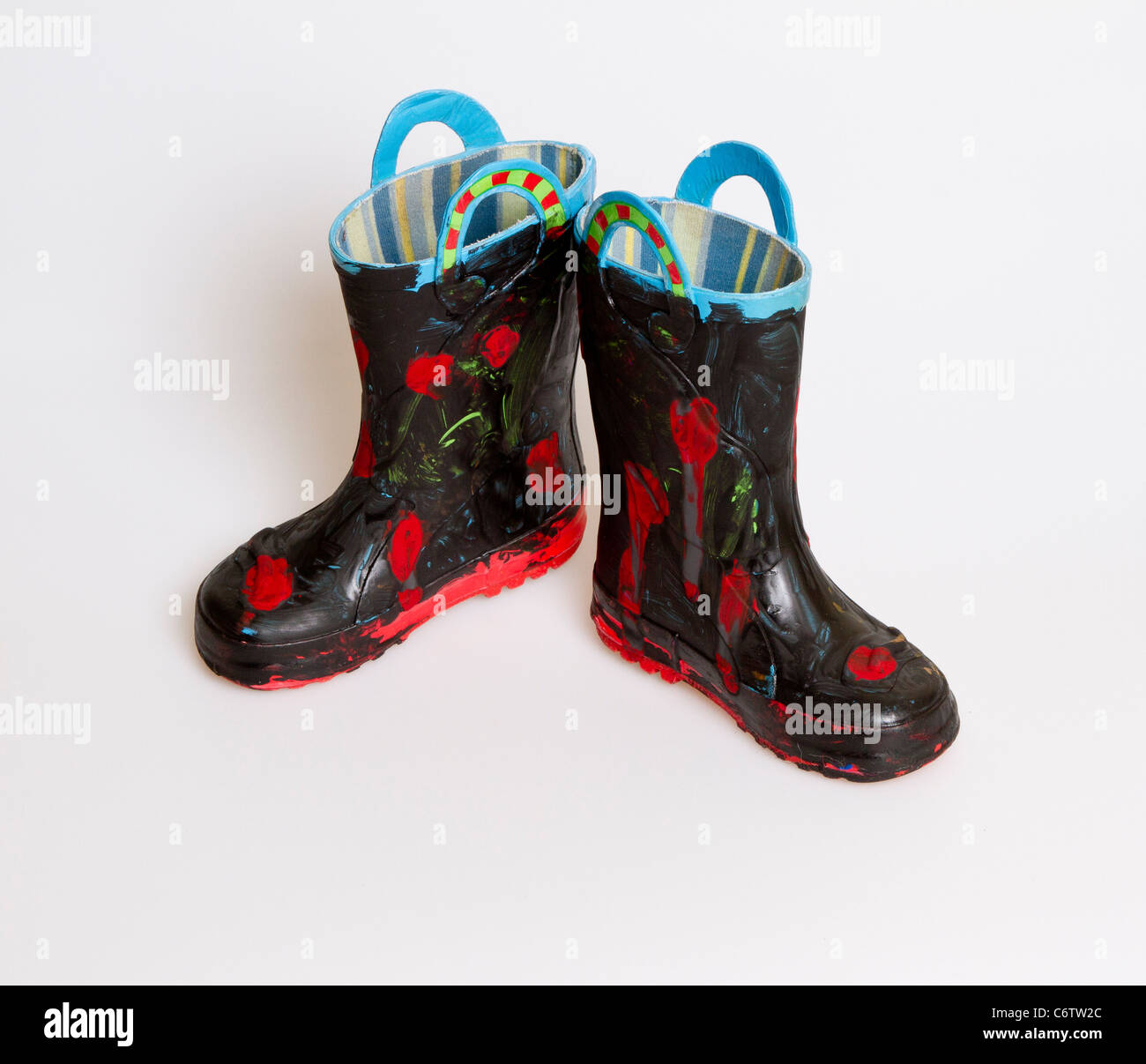 Handpainted kids rubber boots Stock Photo Alamy