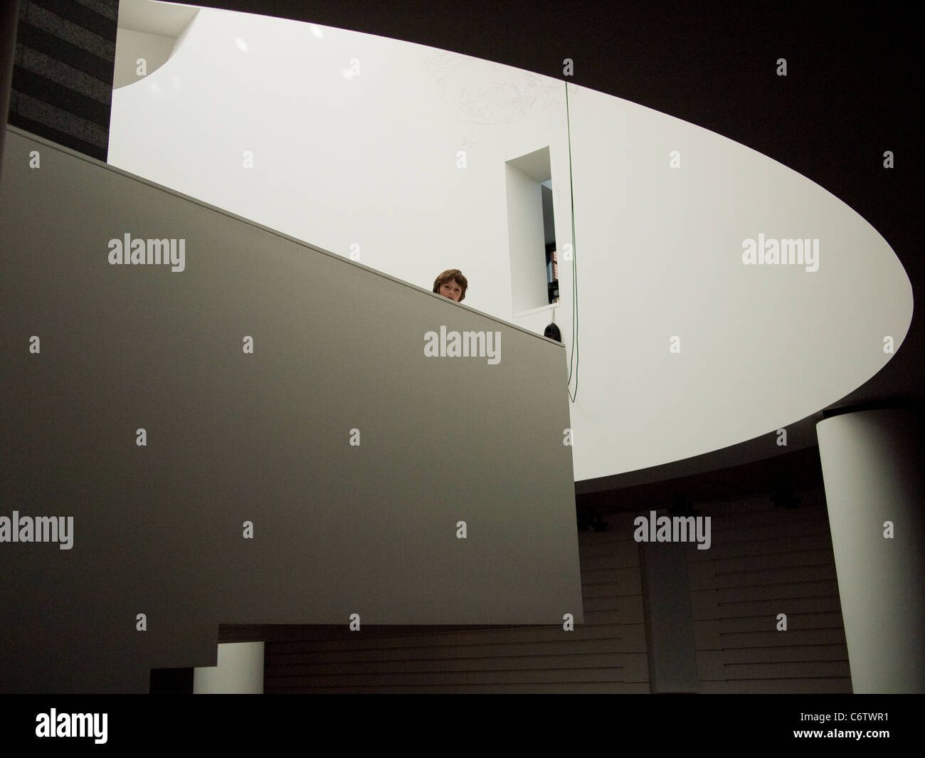 Boy in Museum Stairwell, San Francisco Stock Photo