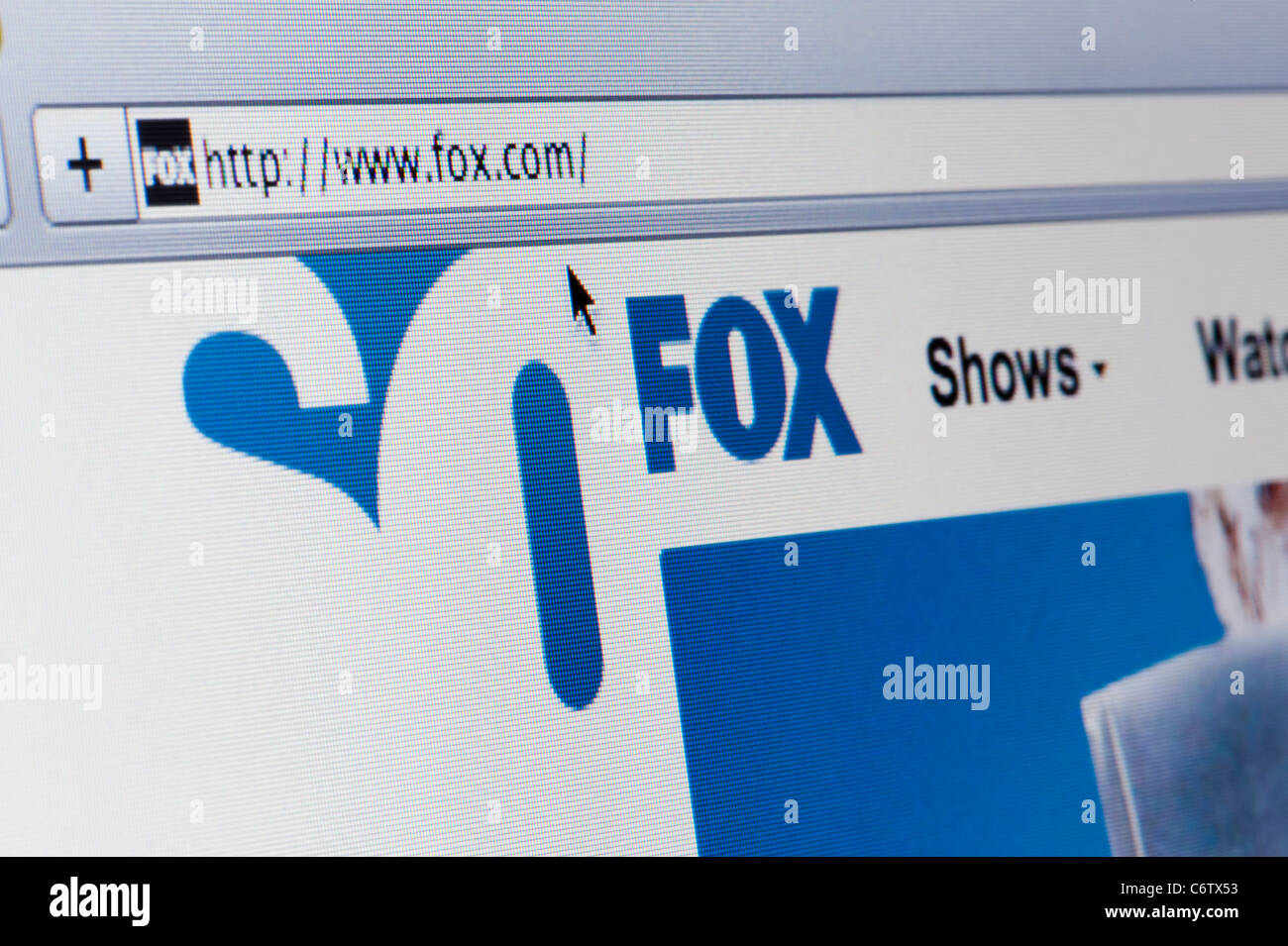 Close up of the Fox logo as seen on its website. (Editorial use only: print, TV, e-book and editorial website). Stock Photo