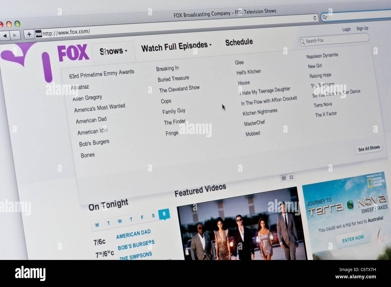 Close up of the Fox logo as seen on its website. (Editorial use only: print, TV, e-book and editorial website). Stock Photo