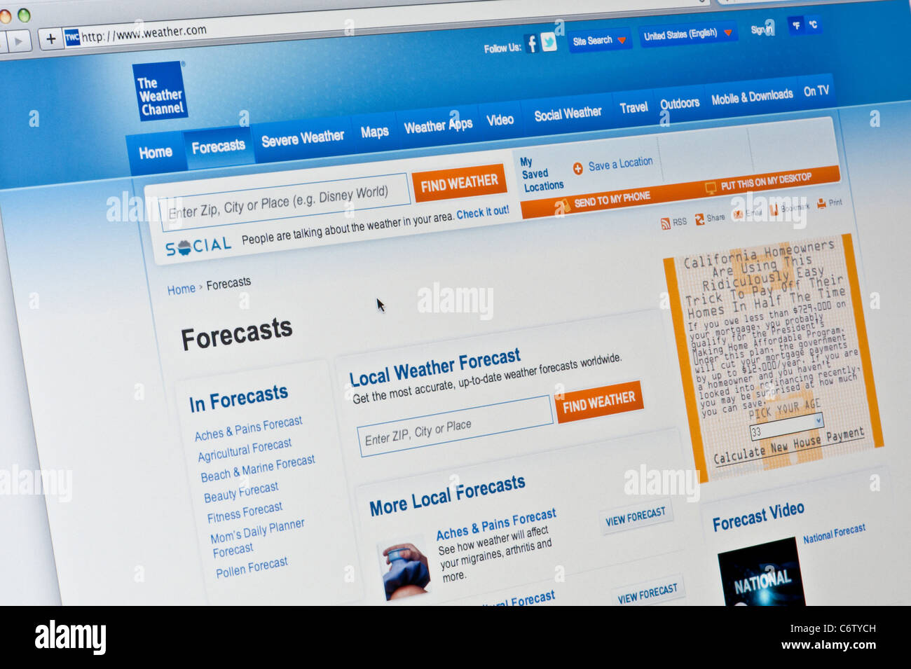 Close up of the The Weather Channel logo as seen on its website. (Editorial use only: print, TV, e-book and editorial website). Stock Photo