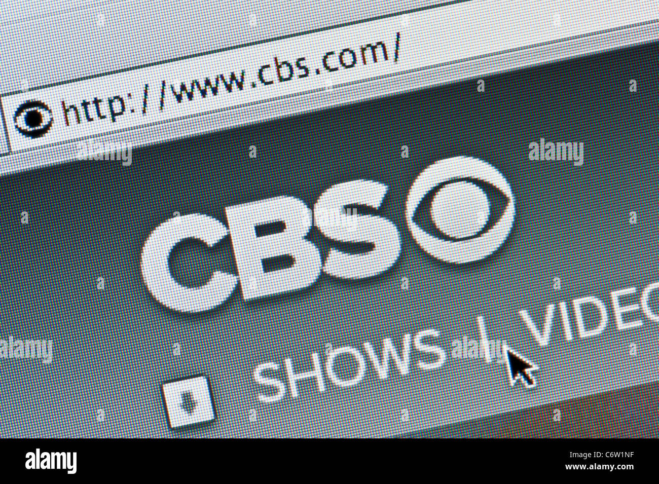 Close up of the CBS logo as seen on its website. (Editorial use only: print, TV, e-book and editorial website). Stock Photo