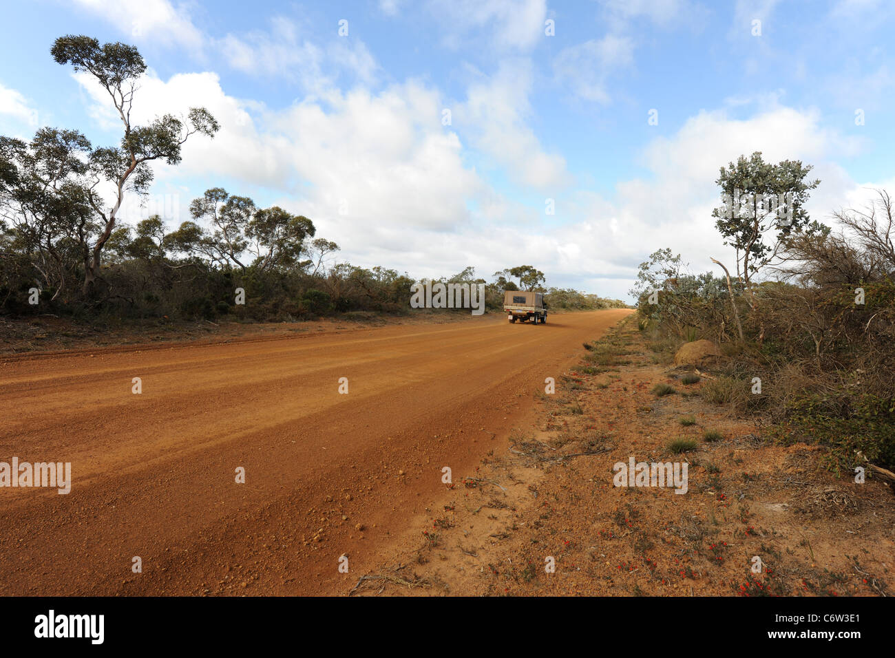 ute on dirt track off South Coast Highway, Esperance Shire, Western Australia, Australia Stock Photo