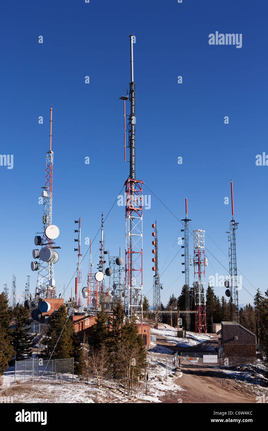Communication towers and antennas, Sandia Peak, Albuquerque. Stock Photo