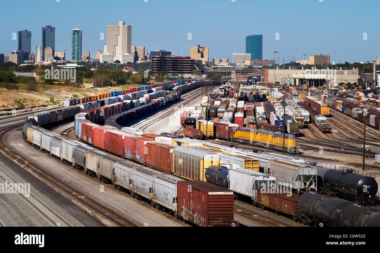 Train Yard in Fort Worth,Texas. Stock Photo