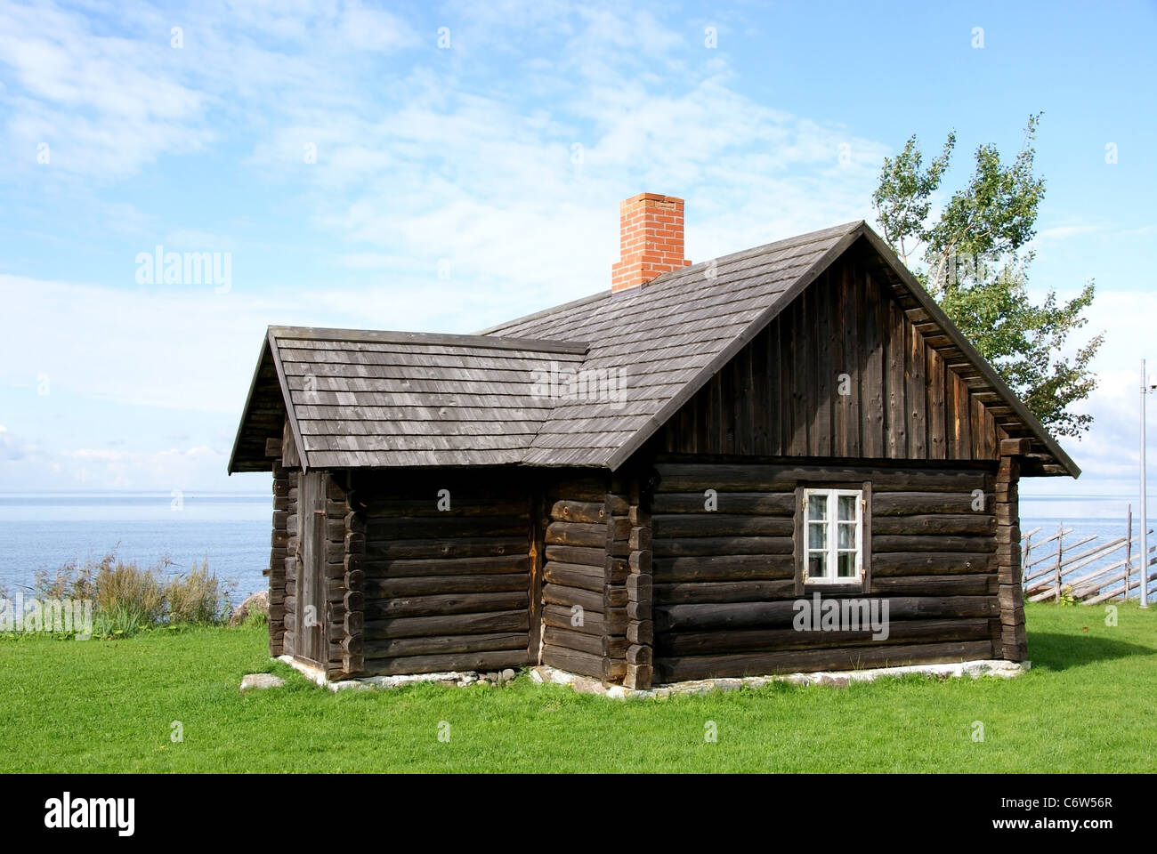 The wooden house close up and the blue sky Stock Photo - Alamy