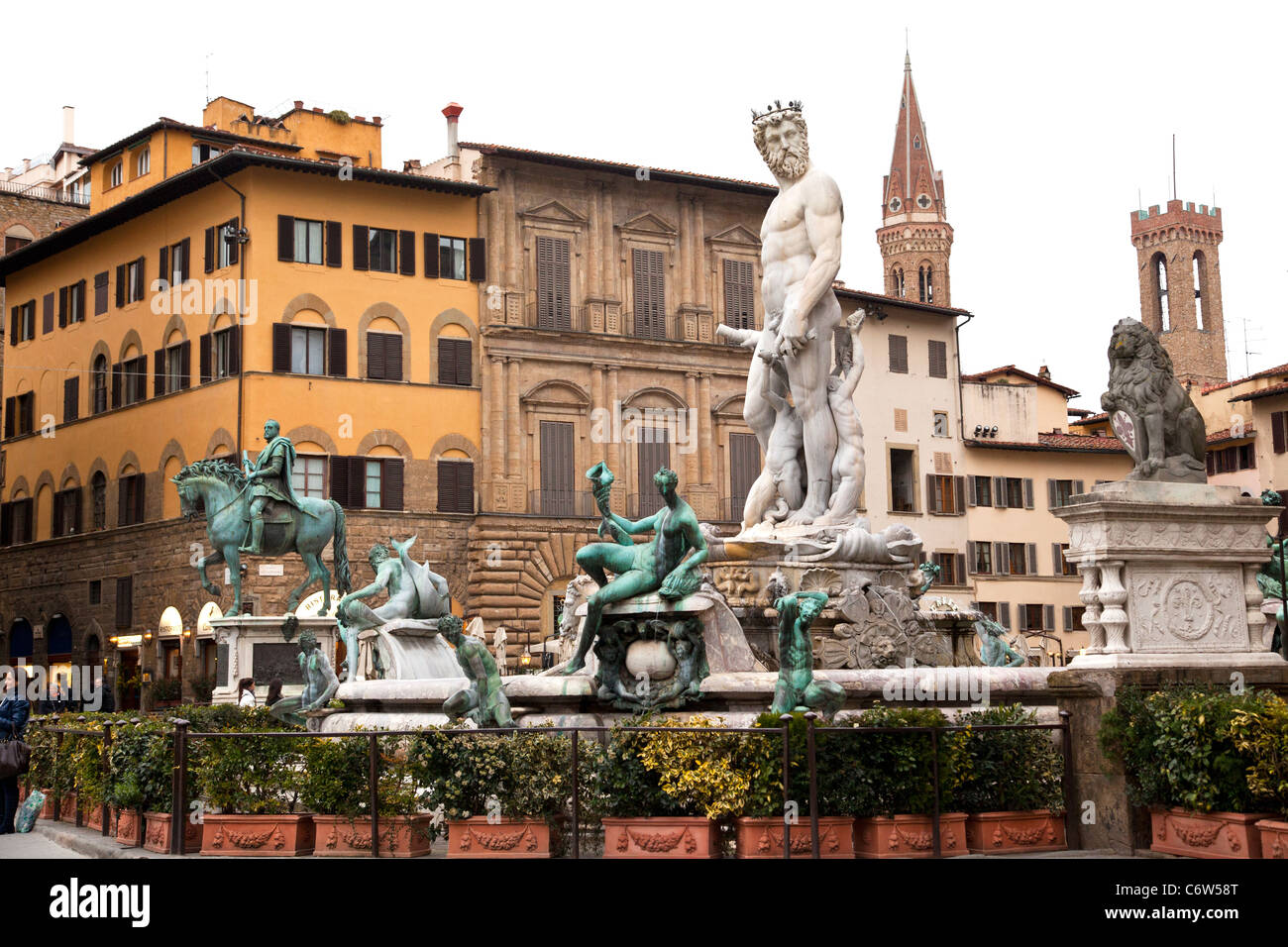 The Fontana di Nettuno (Neptune Fountain) in Piazza della Signoria in Florence Italy. Stock Photo