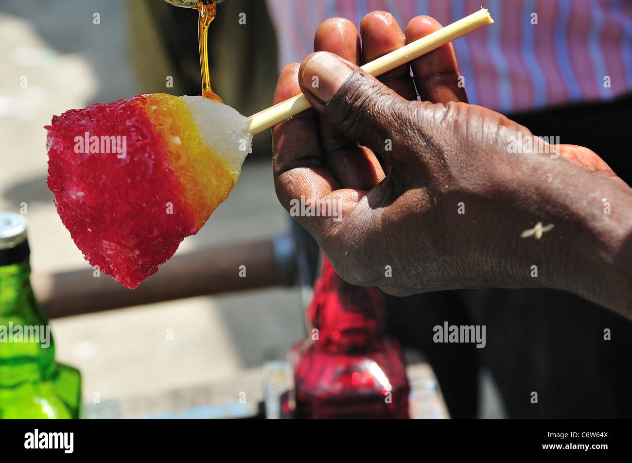 Ice cream on the hot day on the street. Stock Photo