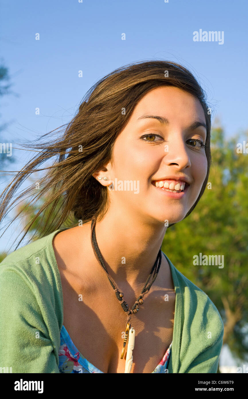 Outdoor Portrait of Attractive Mixed Race Teenage Girl Stock Photo