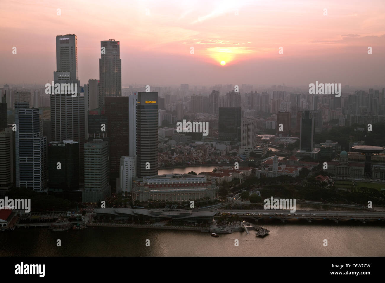 Sunset over the Financial District, Singapore Asia Stock Photo