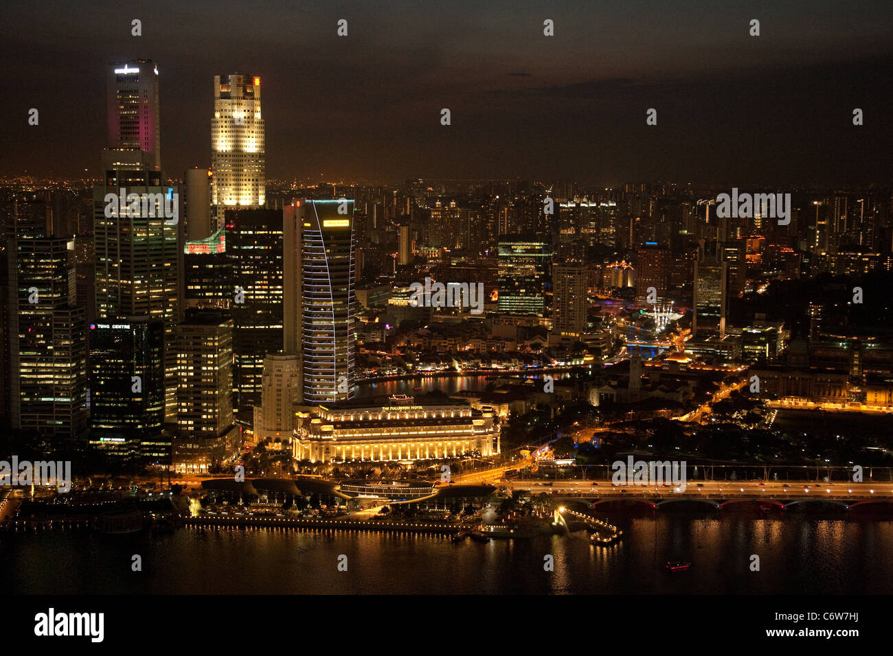Singapore Skyline over the marina and Financial District at night Stock Photo