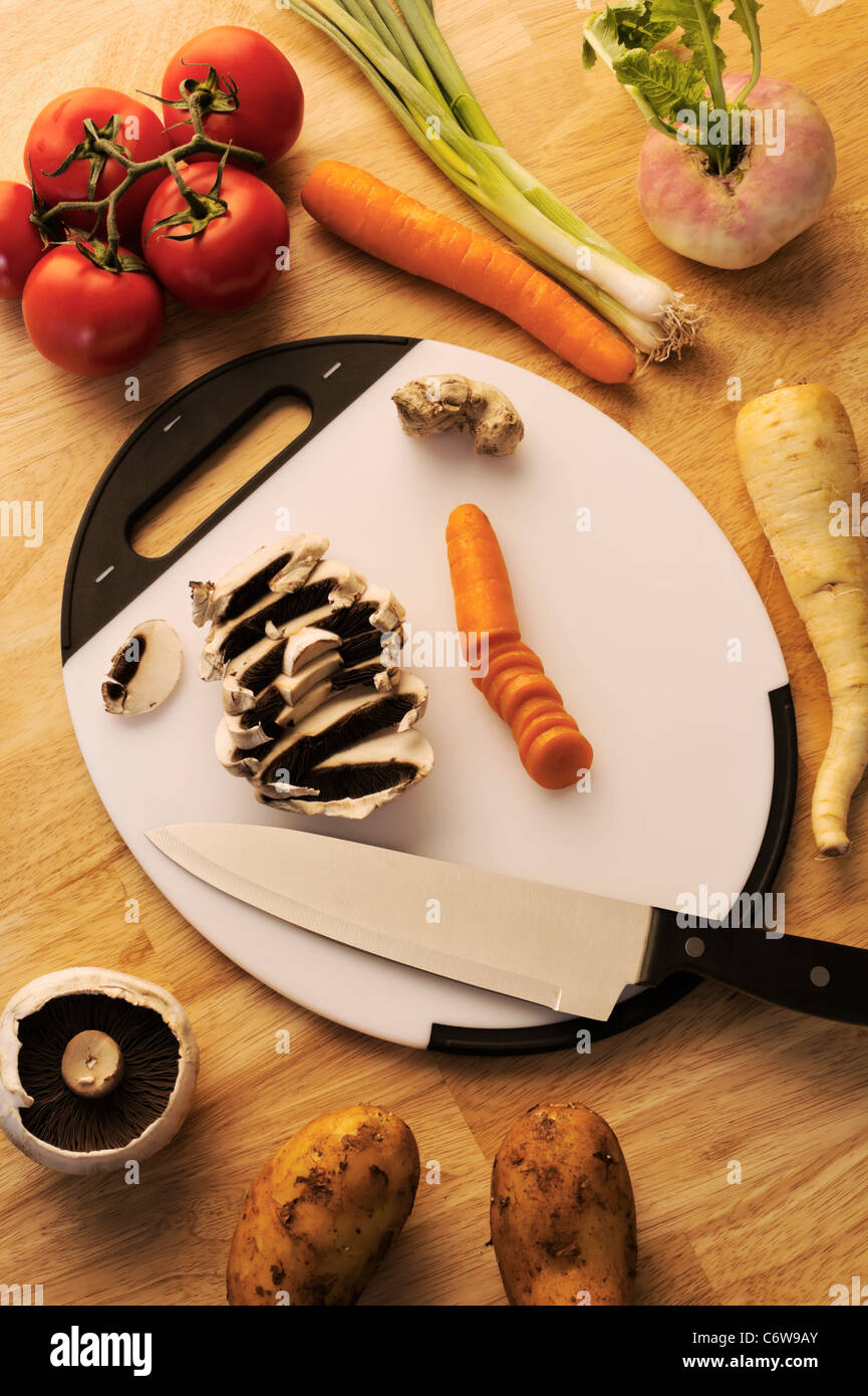 Plastic Cutting Board With Vegetables & Knife Stock Photo Alamy