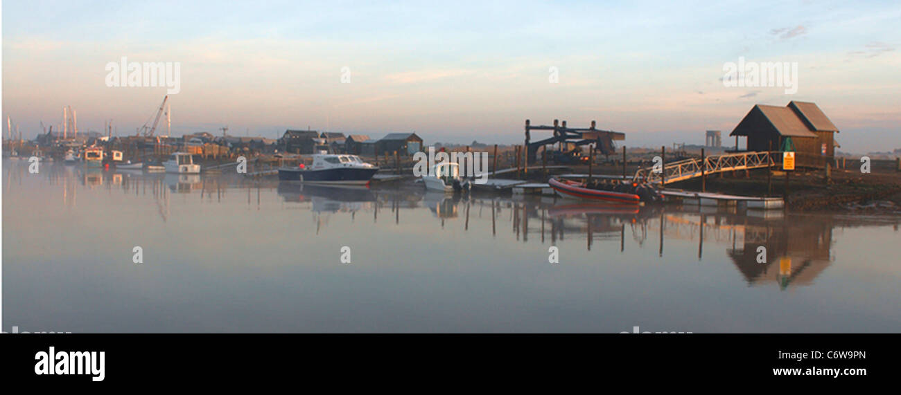 Walberswick Harbour at dawn on frosty morning in March, looking towards Southwold , Suffolk. Stock Photo