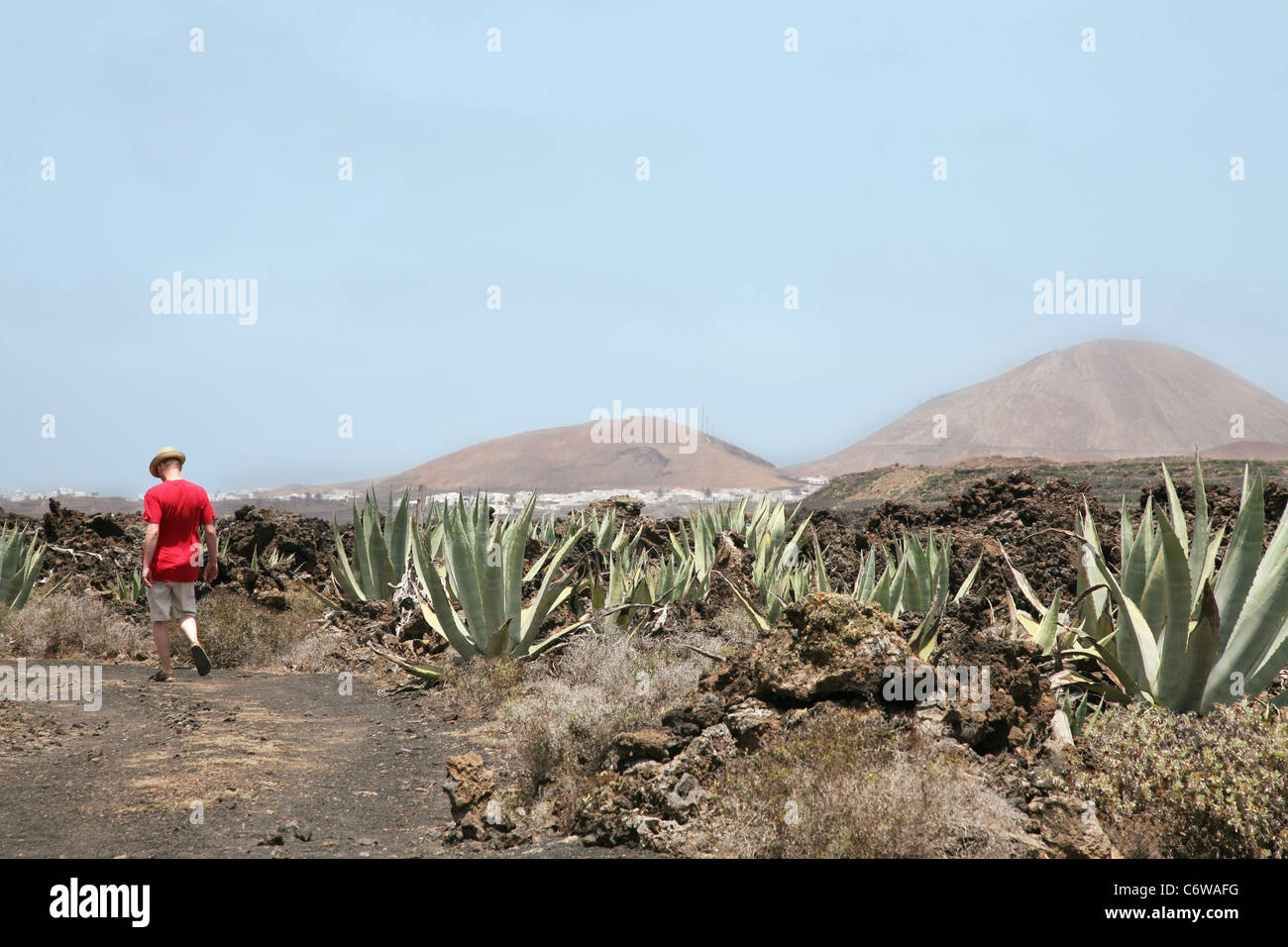 Man hiking on Lanzarote Stock Photo