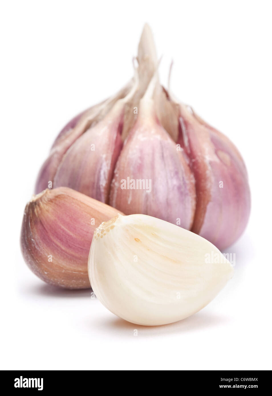Garlic vegetable closeup isolated on white background Stock Photo