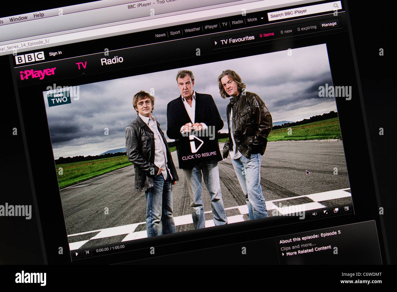 BBC program, Top Gear, on BBC iPlayer Stock Photo