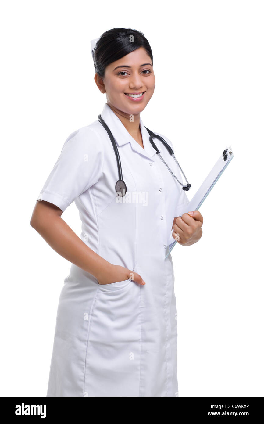 Portrait of a nurse with a clipboard Stock Photo - Alamy