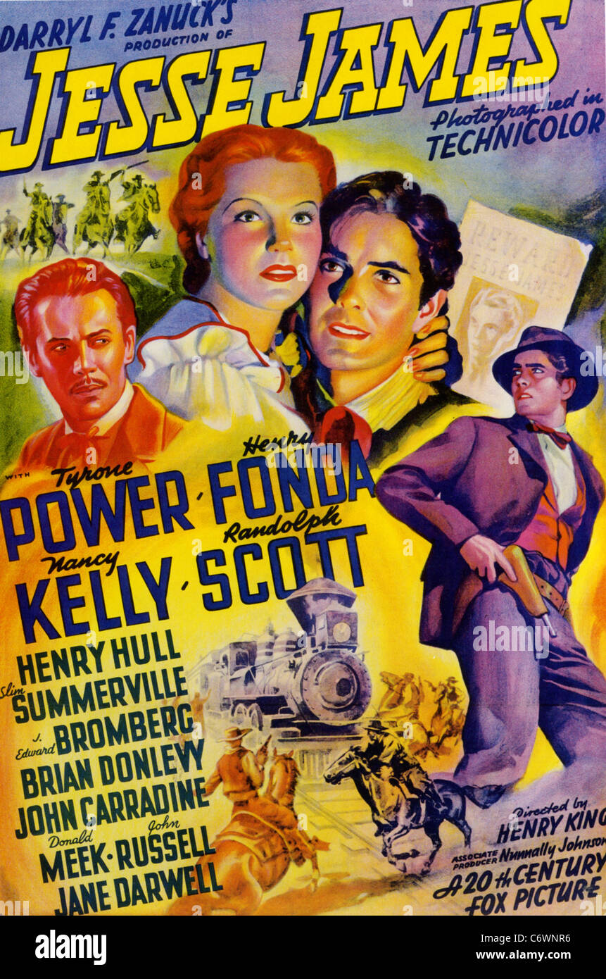 JESSE JAMES Poster for 1939 TCF film with Tyrone Power and Henry Fonda Stock Photo