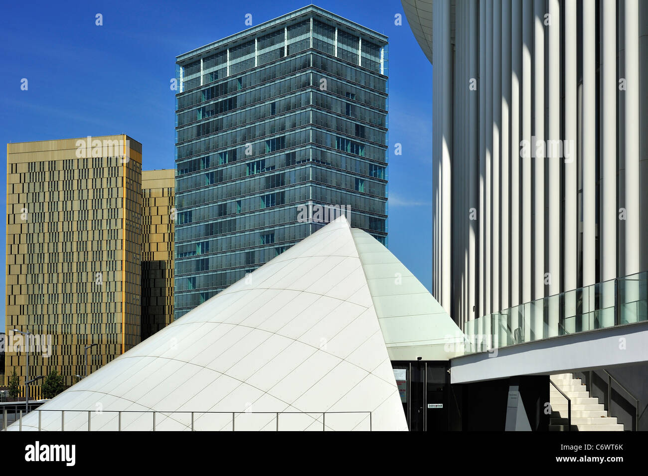 European Parliament, Court of Justice of the European Union and Concert Hall / Philharmonie Luxembourg at Kirchberg Stock Photo