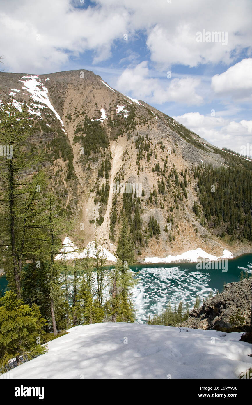 View over Lake Agnes, from above. Stock Photo