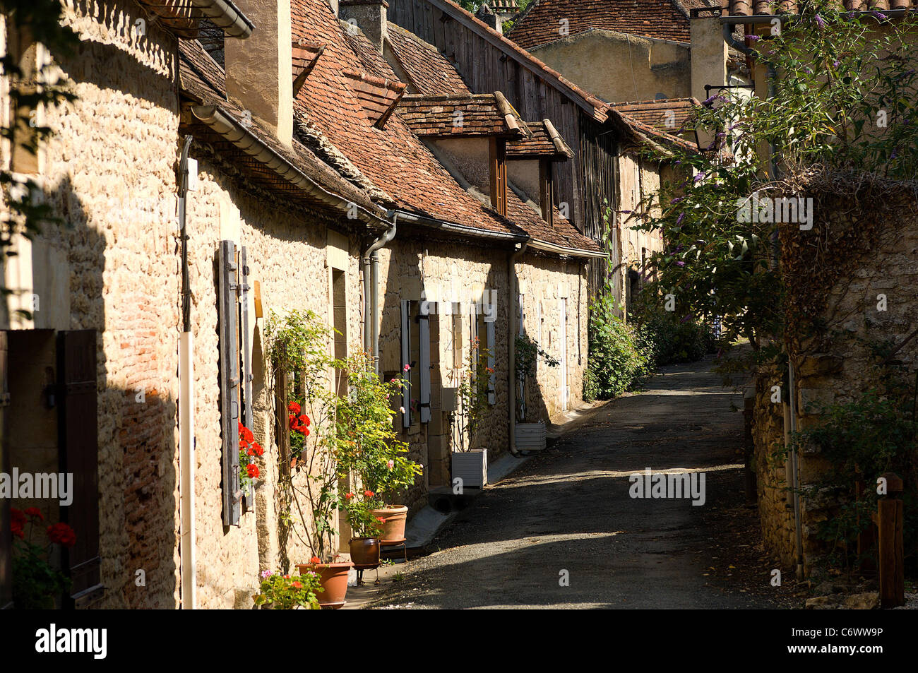 A quiet lane of stone cottages in Limeuil, a hill village on the River