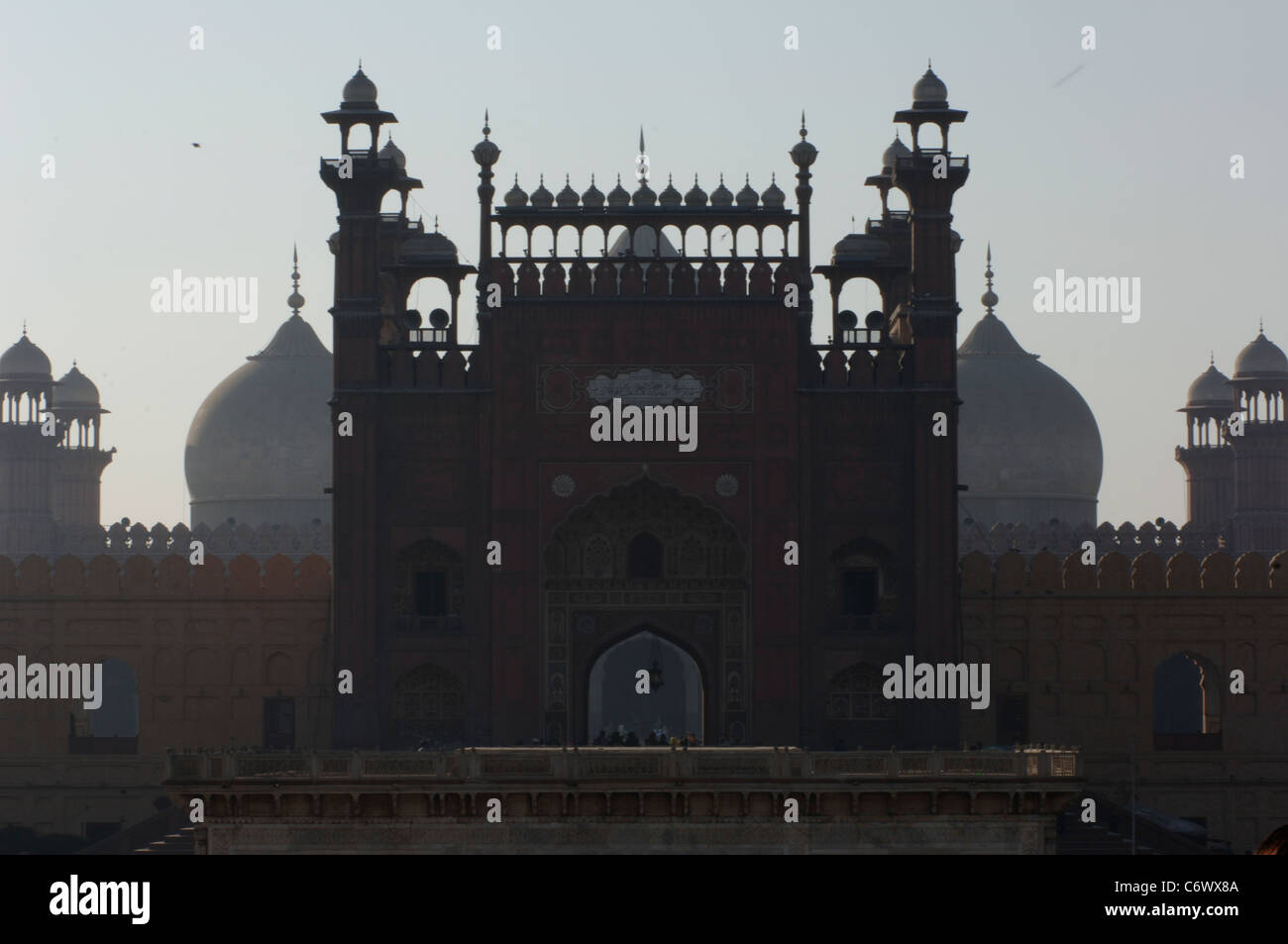 The domes, cupolas and minarets of the Badshahi Mosque in Lahore