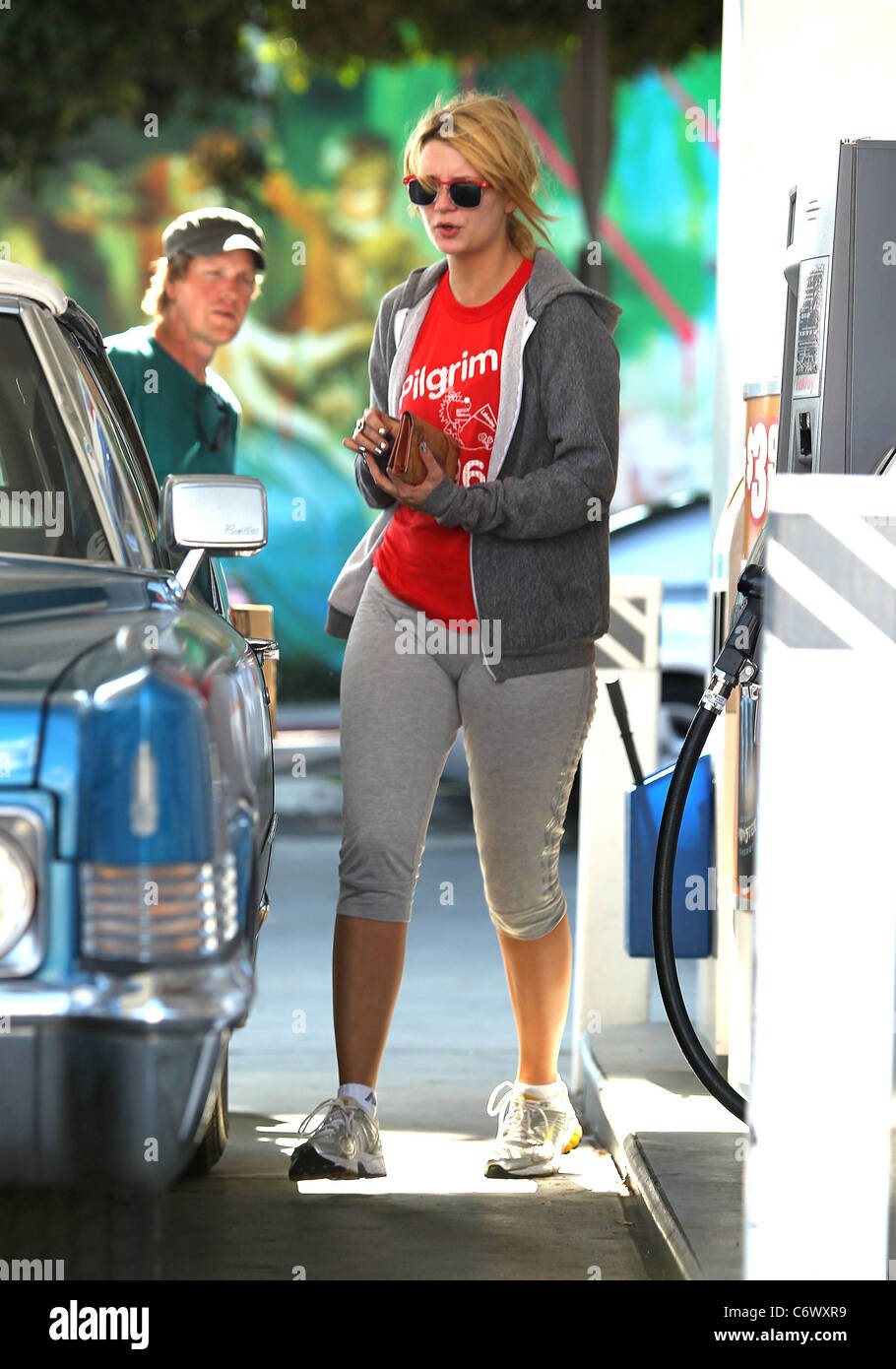 Mischa Barton stops at a gas station to fill up her car in West