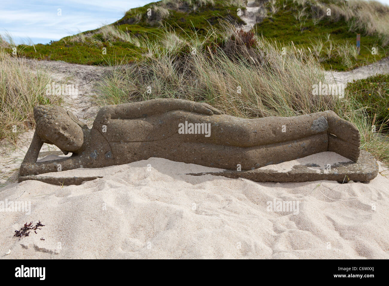 Buddha Statue near Beach Restaurant Sansibar near Rantum, Sylt Island, Schleswig-Holstein, Germany Stock Photo