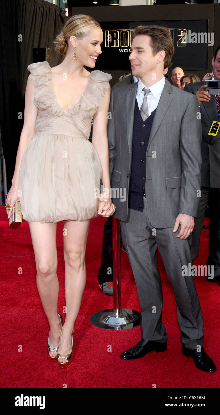 Leslie Bibb and Sam Rockwell arrives at the 'Iron Man 2' world premiere