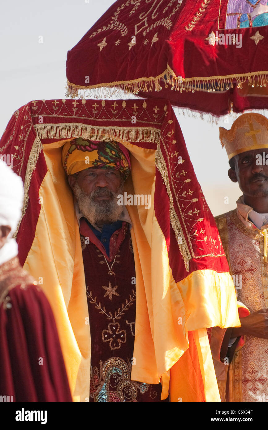 Christian Orthodox priest carrying a Tabot at the Timket Festival. Stock Photo