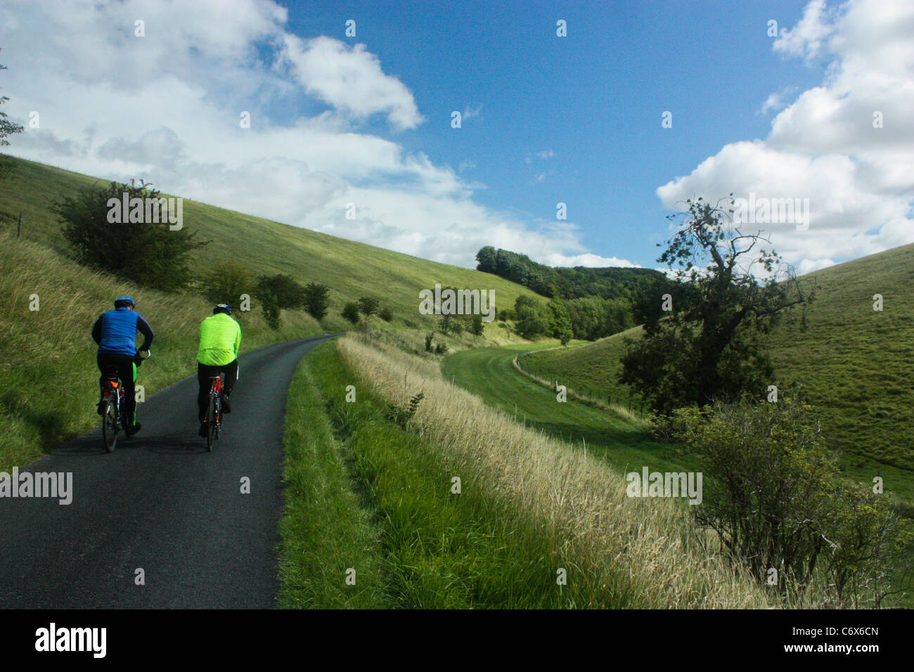 Cyclists on the Way of the Roses, Coast to Coast route. Part of Sustrans Cycle way. Stock Photo