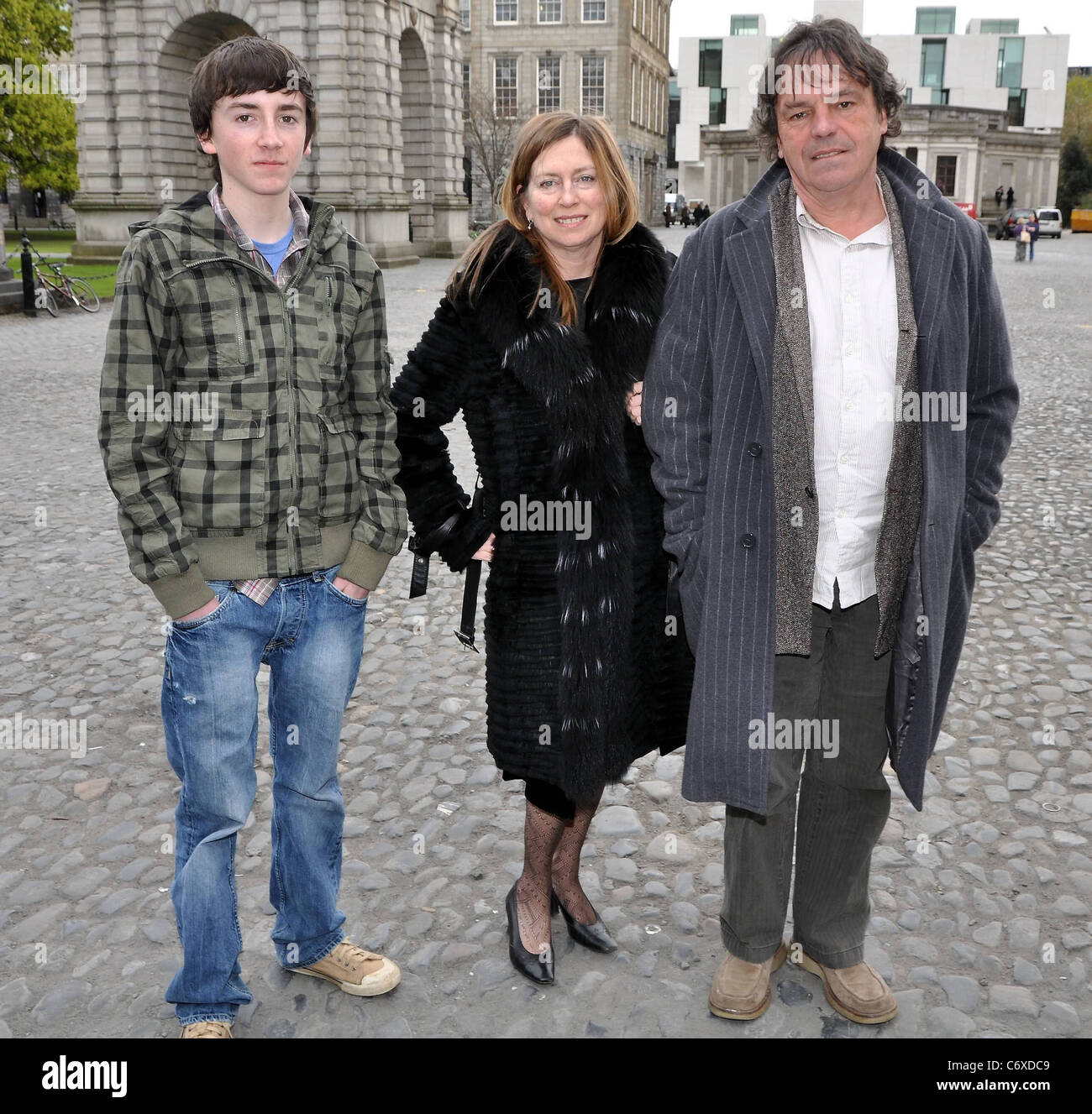 Neil Jordan with wife Brenda Rawn and son Dashiel Jordan The 'Hennessy Literary Awards' at Trinity College - Arrivals Stock Photo - Alamy