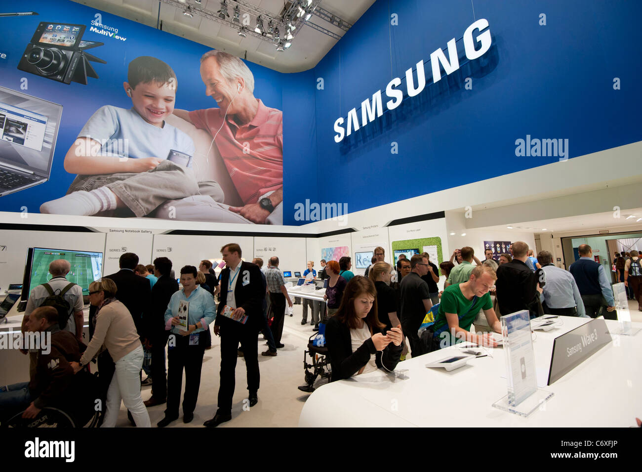 Samsung display stand at IFA consumer electronics trade fair in Berlin Germany 2011 Stock Photo