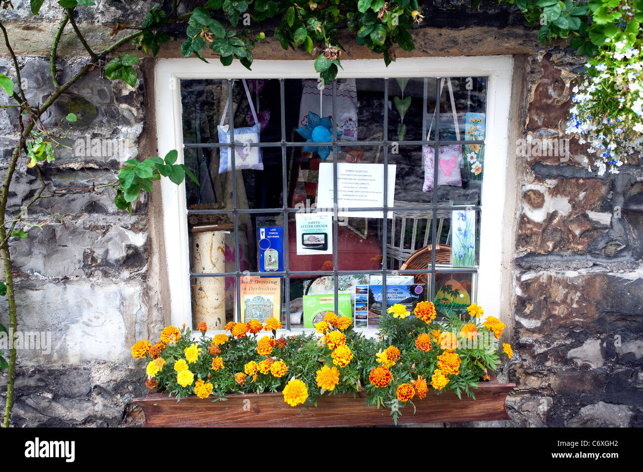 Craft shop window, Ashford, Peak District Derbyshire England. Sep 2011