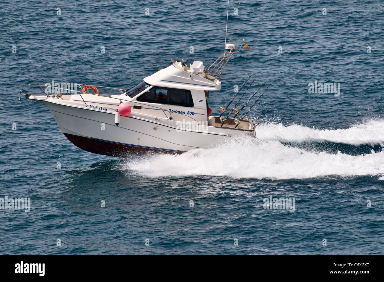 Small fast fishing boat, pleasure craft, Rodman 800 Stock Photo - Alamy