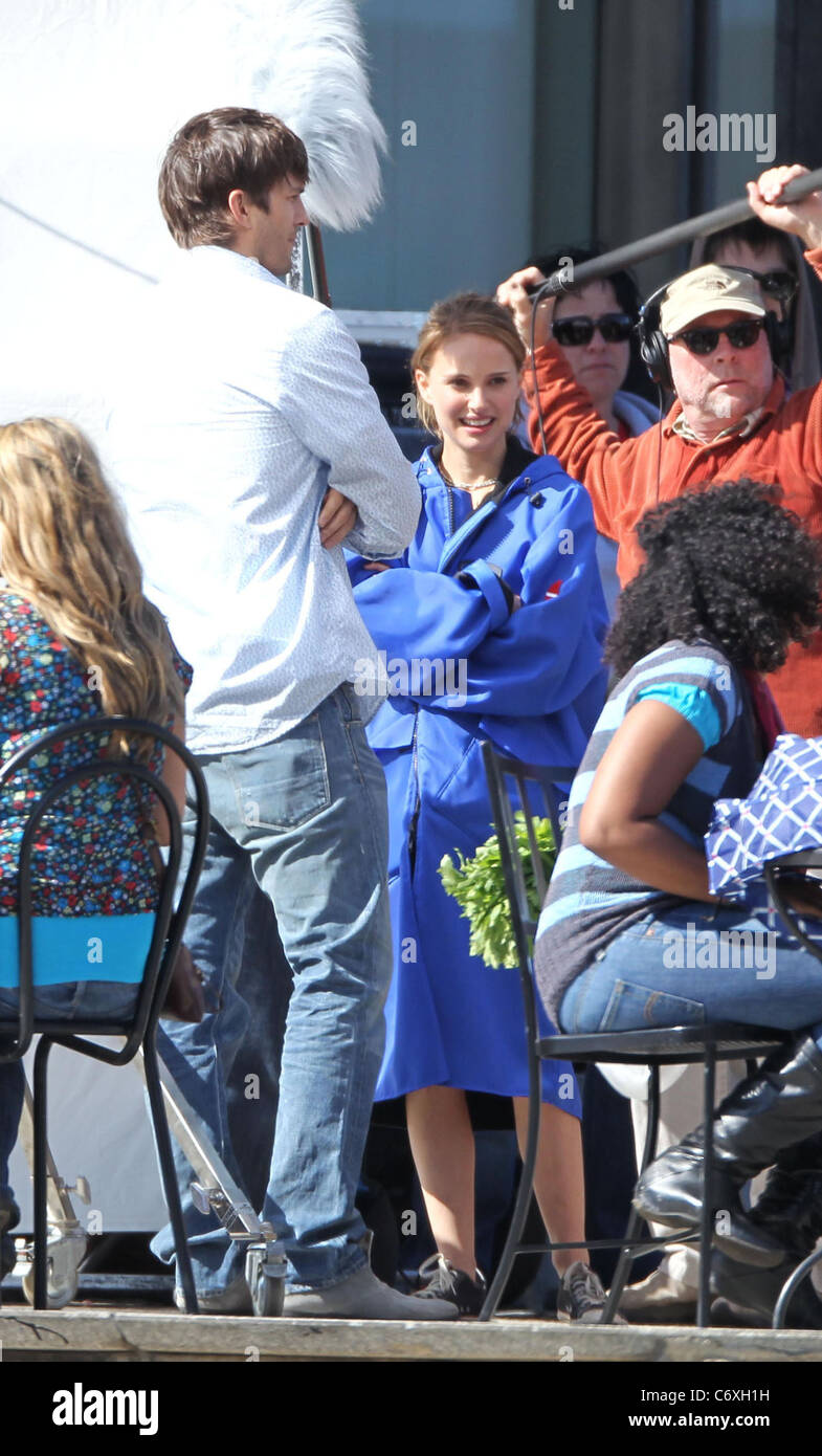 Ashton Kutcher and Natalie Portman on set of an untitled film project by Ivan Reitman at a
