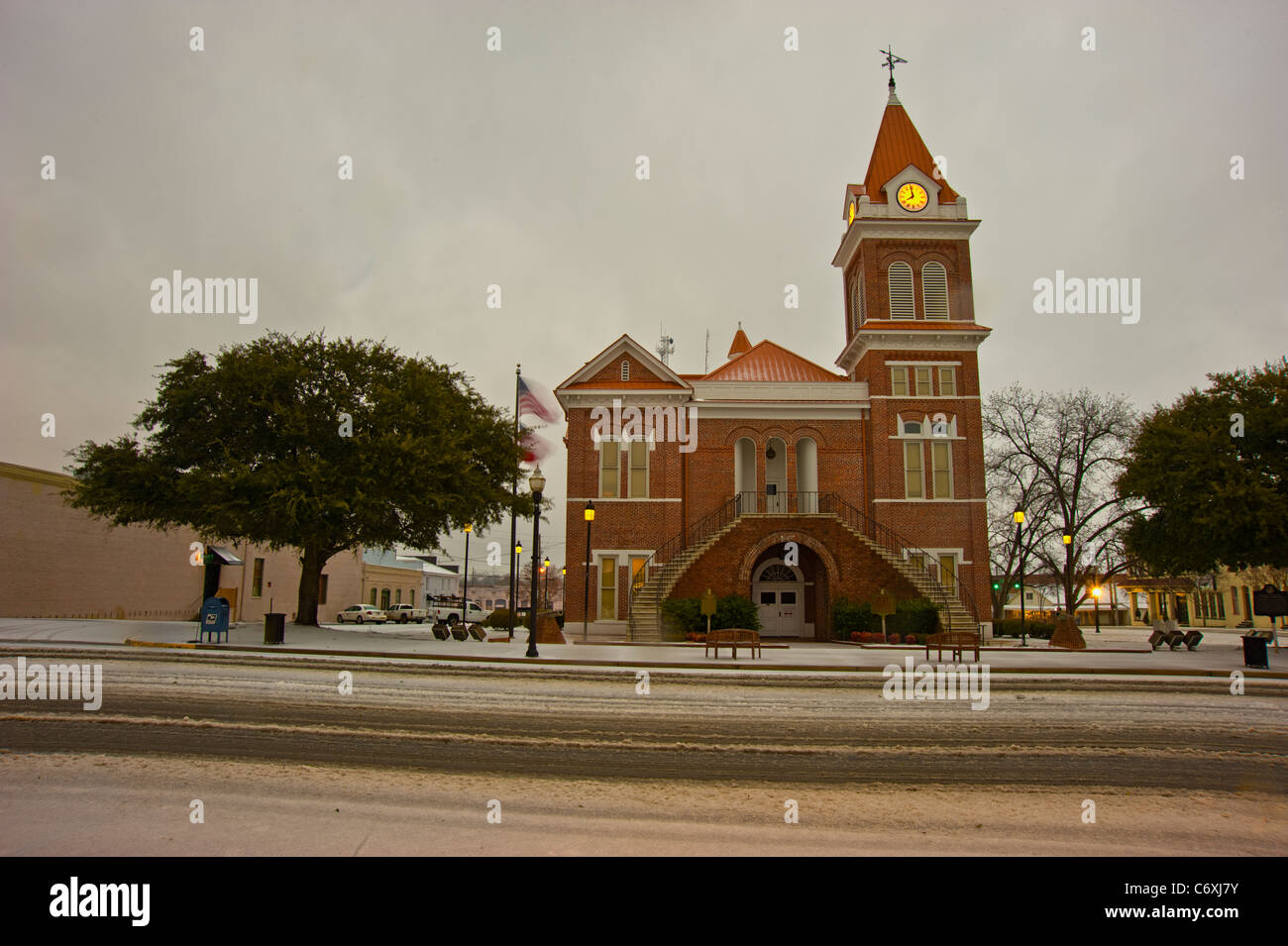 The county courthouse in Burke County, on a snowy day Stock