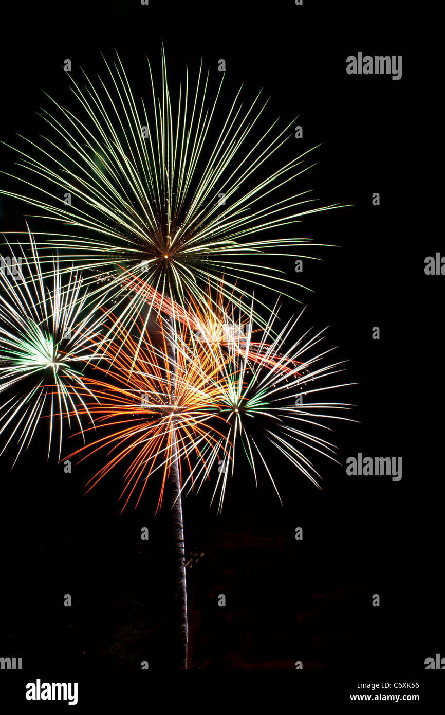 Fireworks at night on a black sky Stock Photo